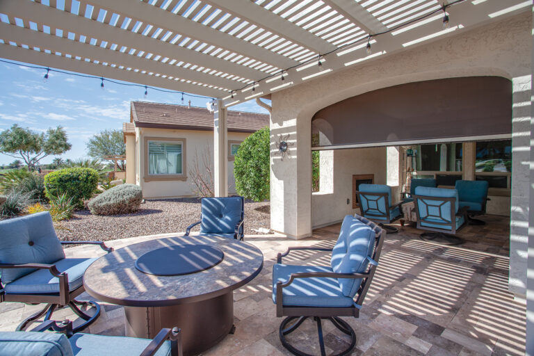 The perfect pergola shade screen to grill under.
